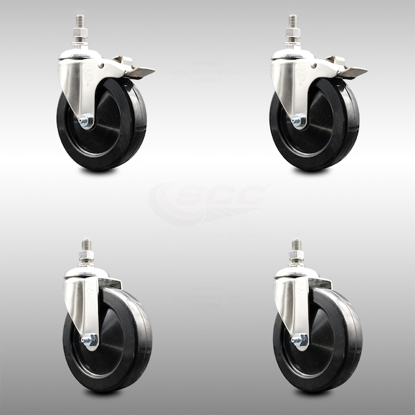 Service Caster 5 Inch 316SS Soft Rubber Swivel 1/2 Inch Threaded Stem Caster Lock Brake SCC, 2PK SCC-SS316TSTTL20S514-SRS-121315-2-S2 - main